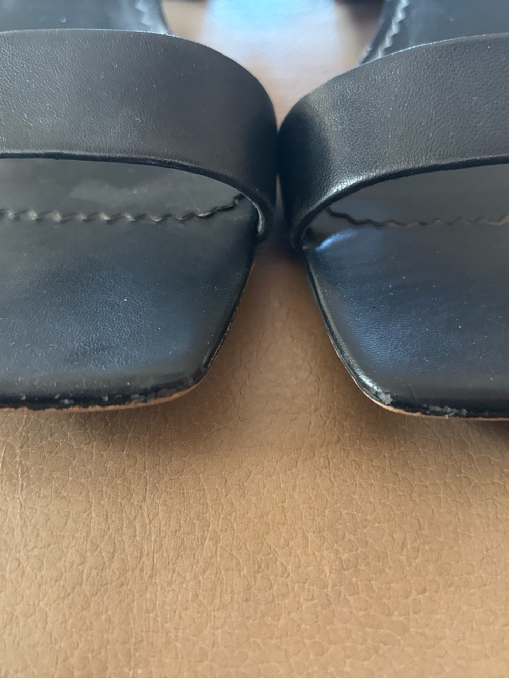 Karl Lagerfeld Black Leather Block Heel minimalist Sandals - Picture 3 of 7